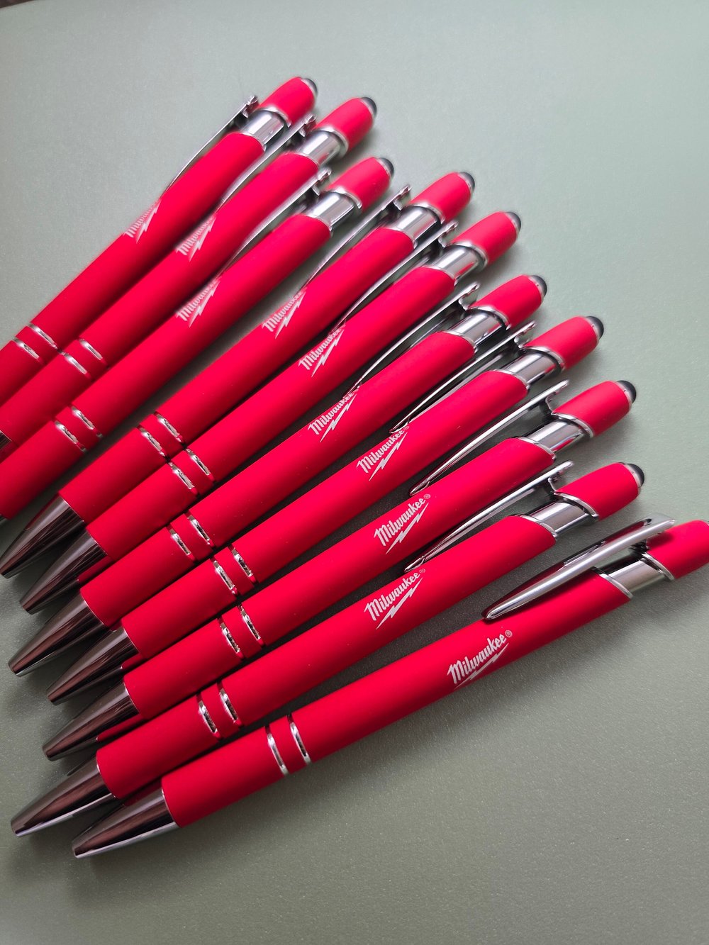 20 Milwaukee Ballpoint Pens, Rubber coated, Black Ink w/Rubber Stylus