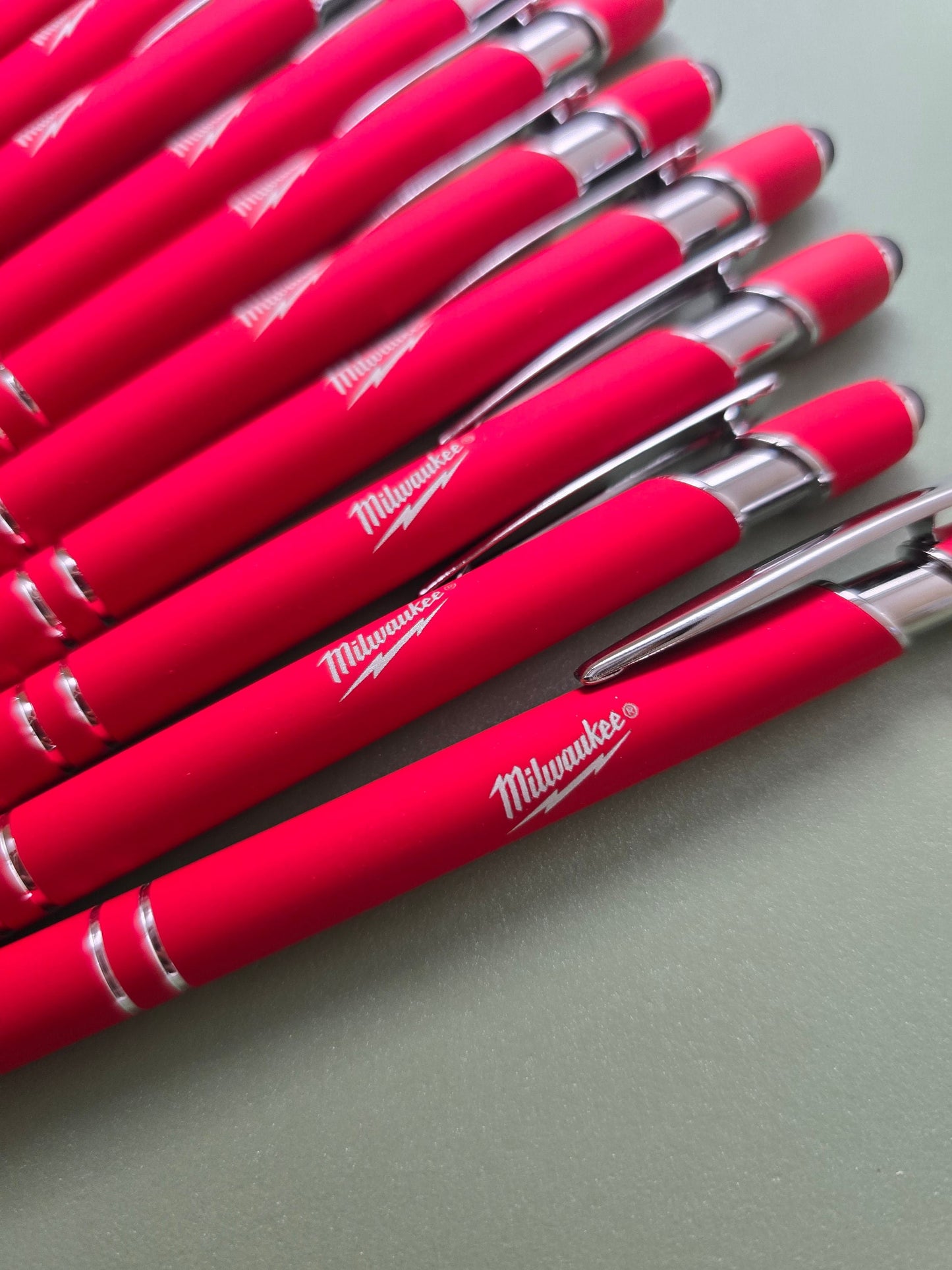 10 Milwaukee Ballpoint Pens, Rubber coated, Black Ink w/Rubber Stylus
