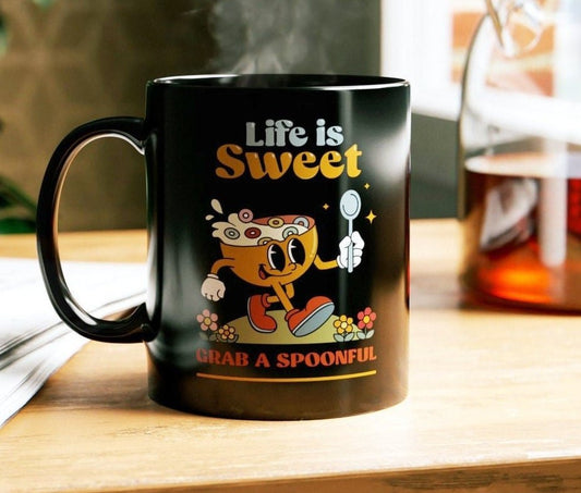 Life is Sweet Black Mug Double Sided Print (11oz)