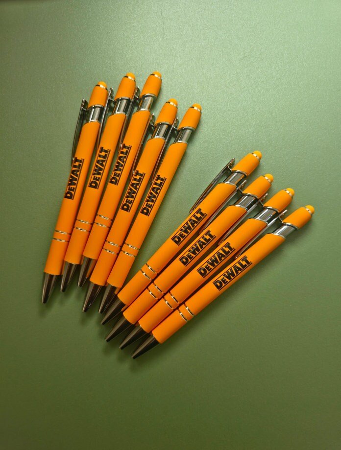 20 DeWalt Ballpoint Pens, Rubber coated, Black Ink w/Rubber Stylus